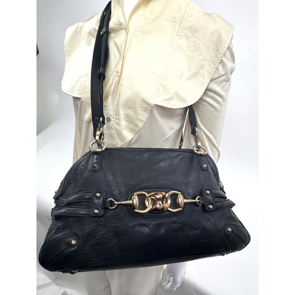 Gucci Black 3-Way Bag Horsebit Bamboo Accent Convertible Shoulder Crossbody Bag